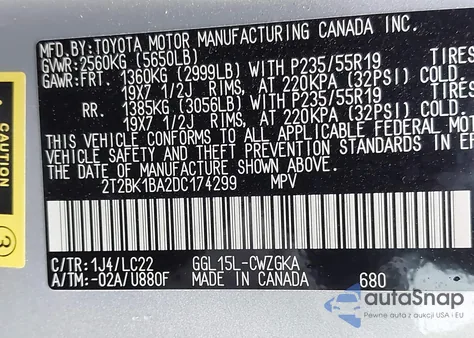 2013 Lexus Rx 350 F Sport from USA, damaged, VIN 2T2BK1BA2DC174299